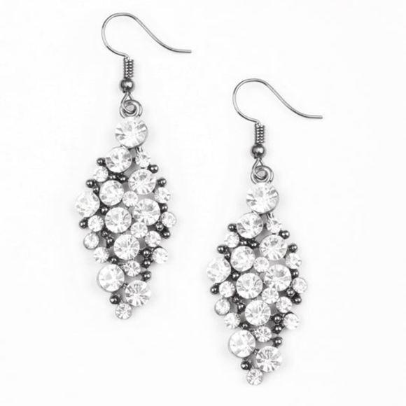 Cosmically Chic Gold Rhinestone Cluster Drop Earrings - Picture 2 of 3